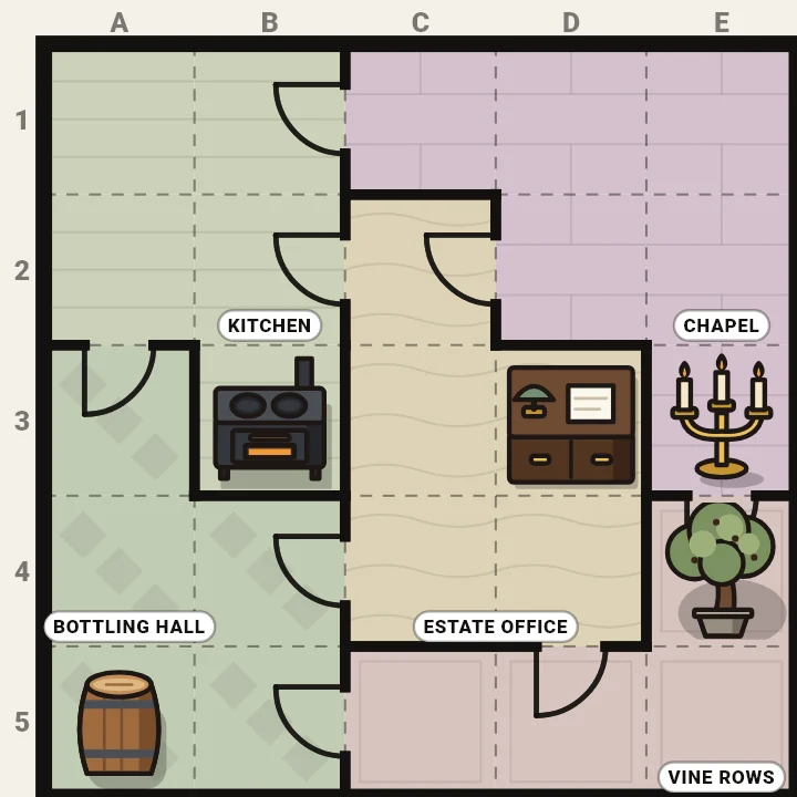 The floor plan, with nobody placed yet