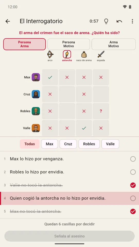 El Interrogatorio: averiguando quién tenía cada arma