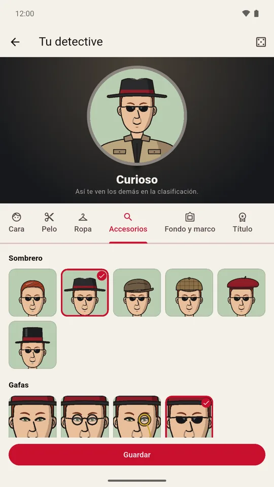 El editor del detective: sombreros, gafas y ropa